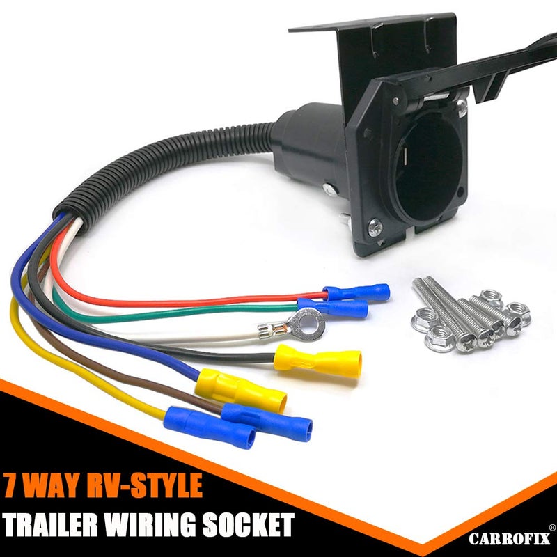 CARROFIX Truck 7 Way Connector RV Blade 7 Pin Trailer Wiring Socket Adapter Electrical 7 Wire Tow Harness with Mounting Bracket - Image 4
